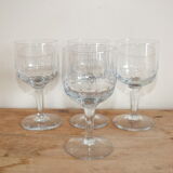 4 engraved glass wine glasses from the 30s