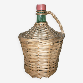 Dame-Jeanne 2L green glass and wicker