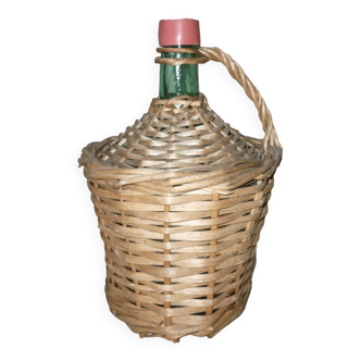 Dame-Jeanne 2L green glass and wicker