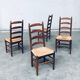 Rustic Ladder Back Oak and Rush Dining Chairs, 1960s, Set of 4