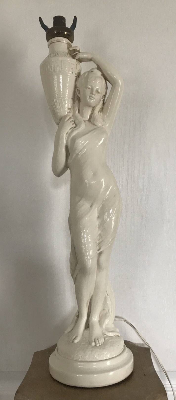 Glazed Ceramic Lamp Base for Women, signed