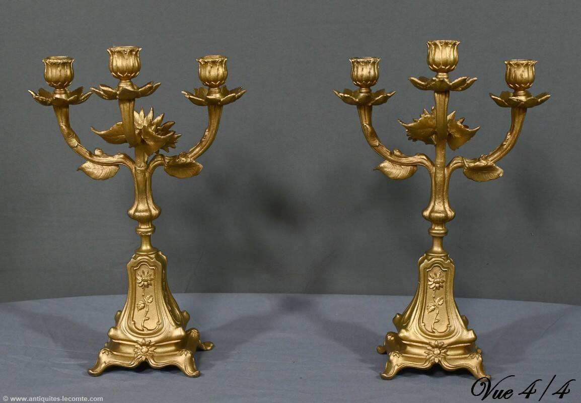 Pair of candelabra in gilded spelter and onyx – 1940
