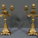Pair of candelabra in gilded spelter and onyx – 1940