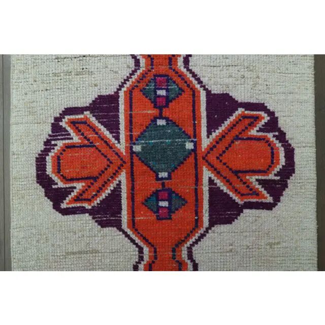 1970s Vintage Turkish Oushak Handmade Wool Cotton White Runner Rug 75x336