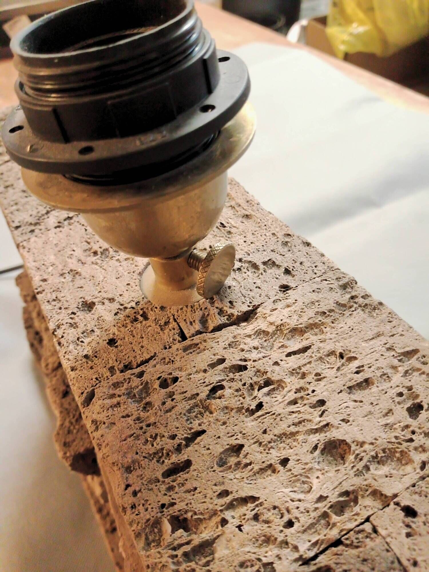 Rectangular living room lamp base in lava stone with relief decoration