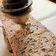 Rectangular living room lamp base in lava stone with relief decoration