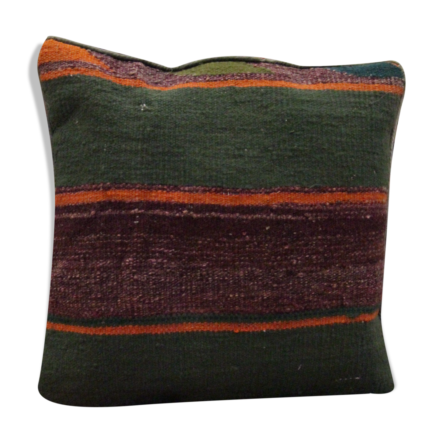 Handmade green purple wool cushion cover traditional kilim scatter pillow- 40x40cm