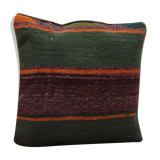 Handmade green purple wool cushion cover traditional kilim scatter pillow- 40x40cm