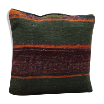 Handmade green purple wool cushion cover traditional kilim scatter pillow- 40x40cm