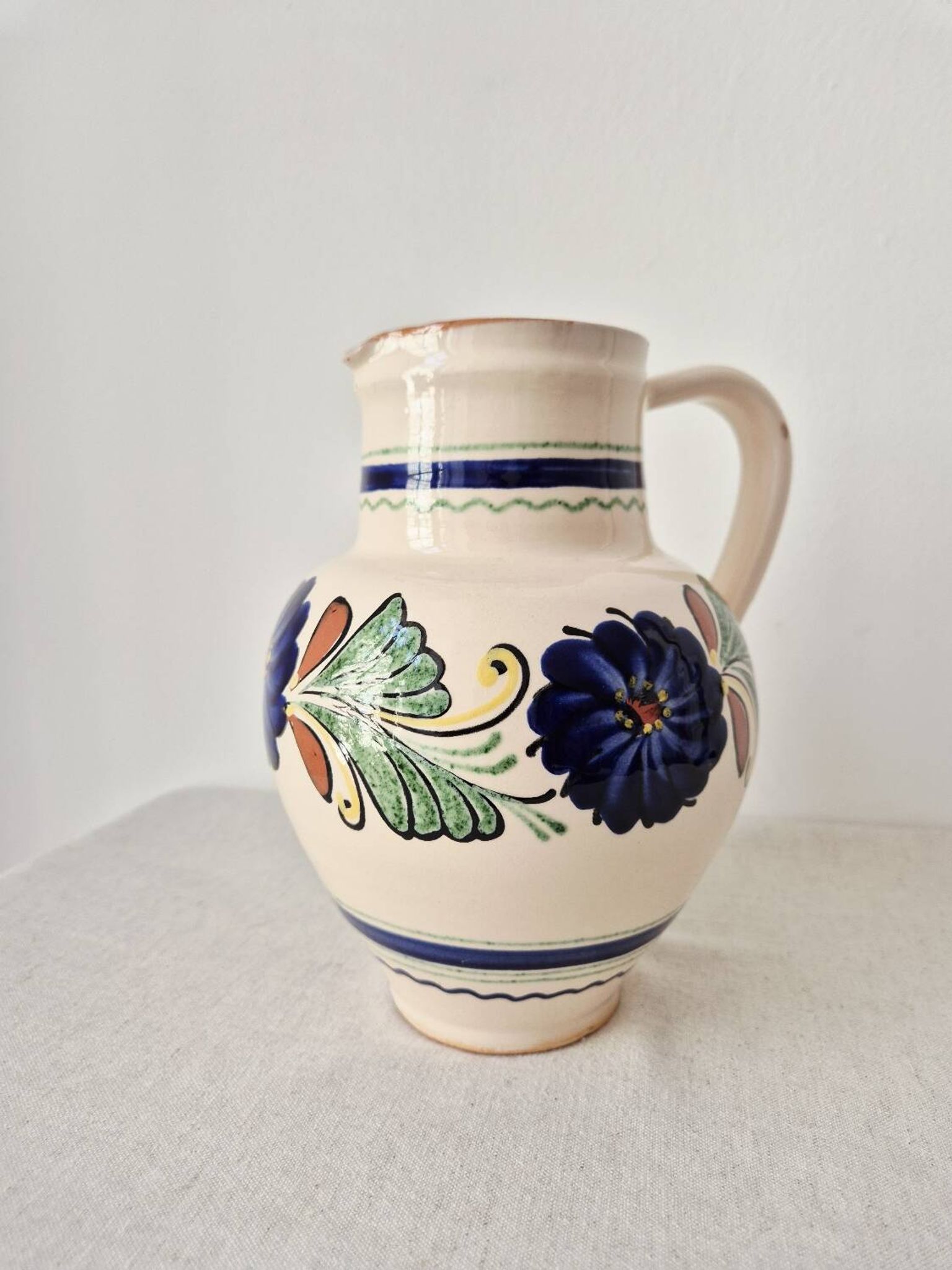 Pichet à eau, vase en grès vintage de style portugais