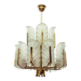 Swedish 15-armed brass & glass leaf chandelier by carl fagerlund for orrefors - 1960s