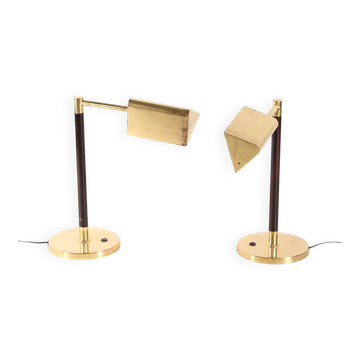 Brass and wood lamps