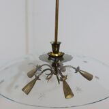 Lustre en laiton et verre du milieu du siècle Pietro Chiesa, années 1940