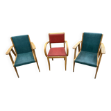 Set of 3 vintage 50s armchairs – Scandinavian design