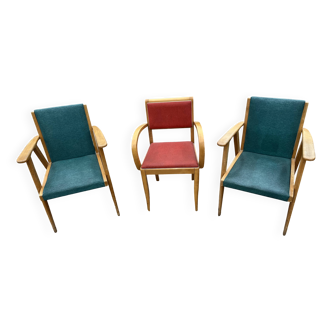 Ensemble de 3 fauteuils vintage années 50 – design scandinave