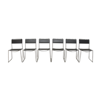 6 chaises italiennes métal & cuir, 1970