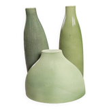 Trio of green enamelled vases