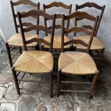 5 chaises rustiques paillées vers 1950