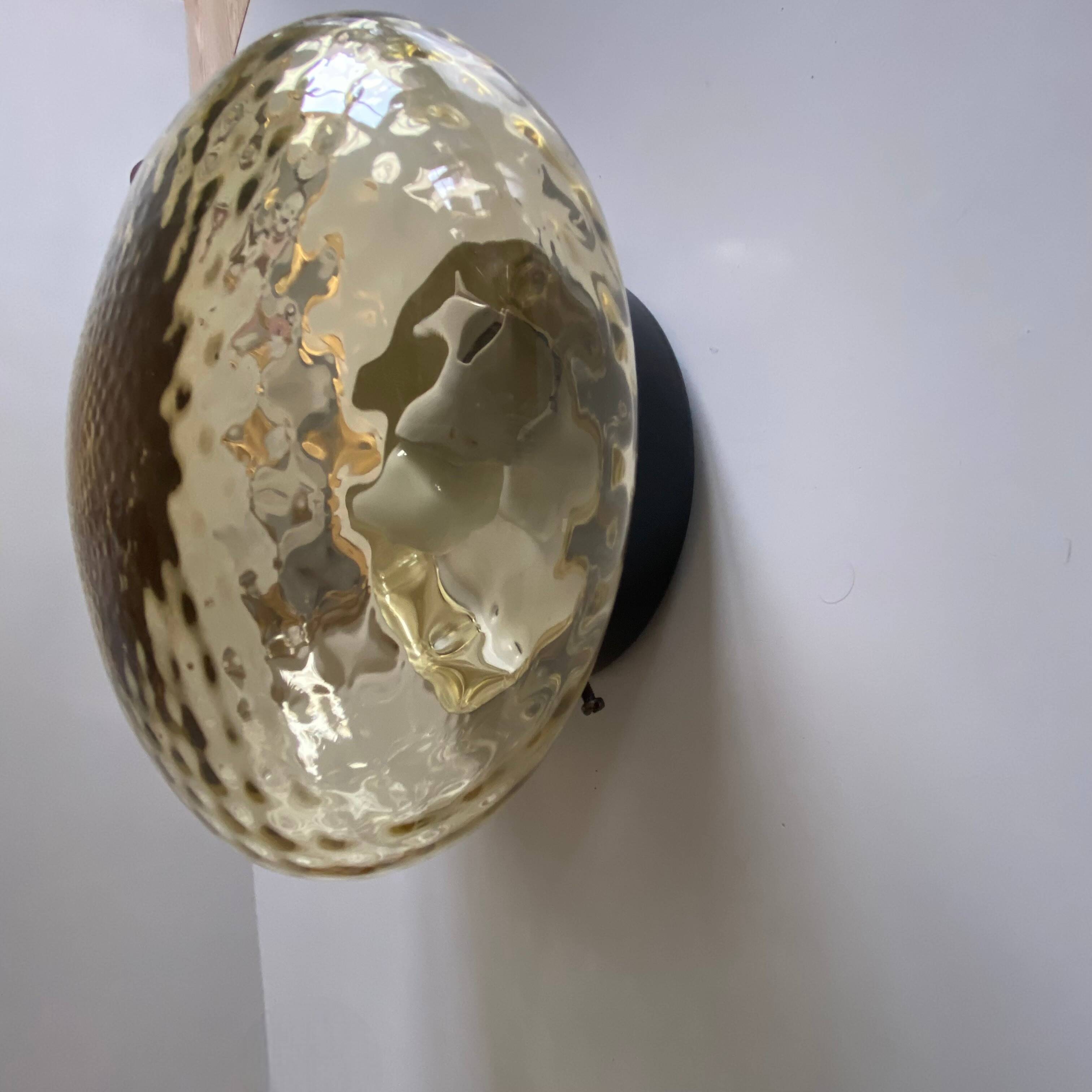 Vintage round wall lamp in golden yellow glass, 23 cm ceiling light.