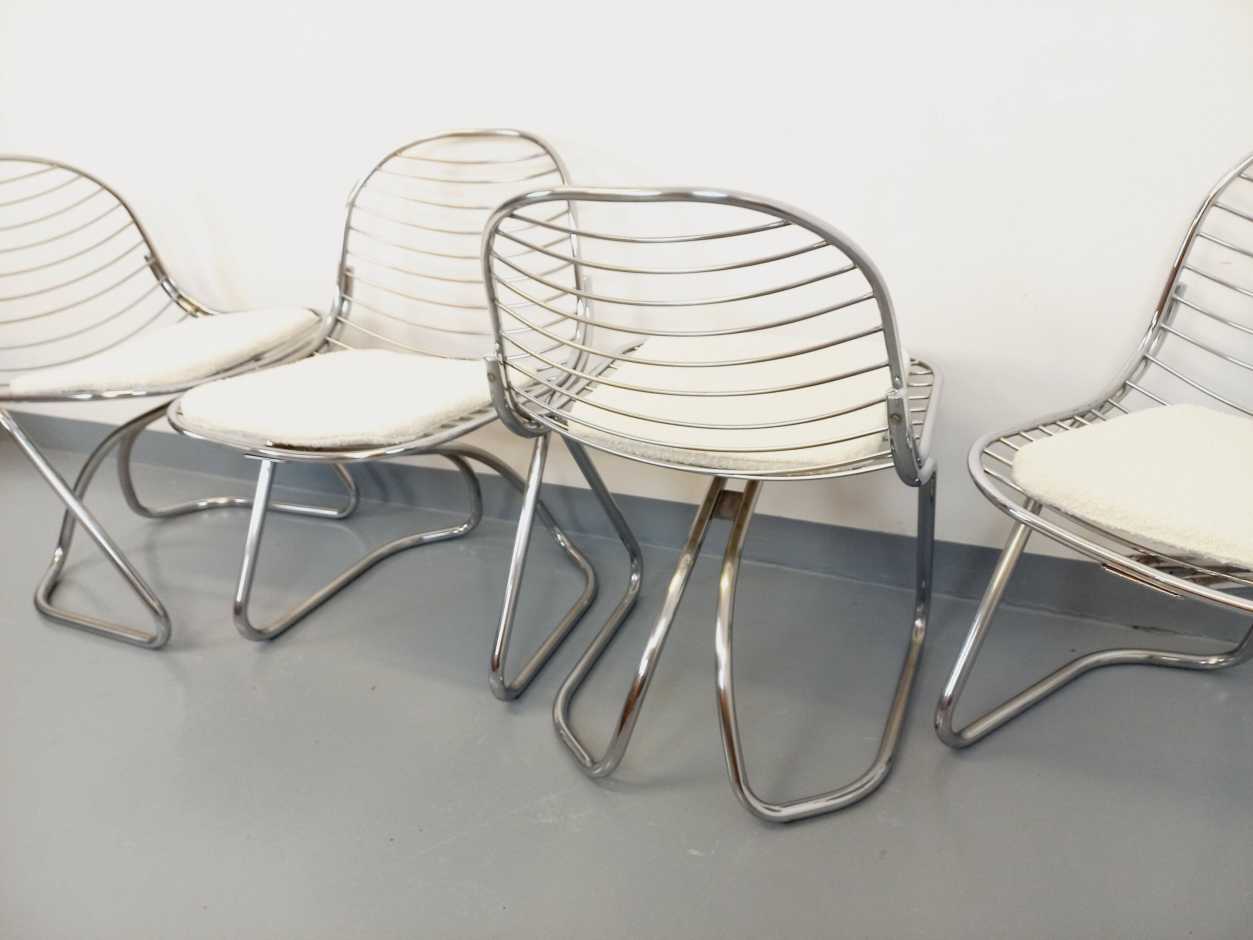 Set of 4 vintage Italian Gastone Rinaldi style chairs in chrome metal