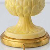 Lampe de table en céramique jaune espagnole, années 1960, abat-jour Liberty London rétro neuf