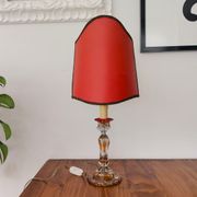 French Art Nouveau Crystal Red Silk Half Shade Table Lamp, 1940s