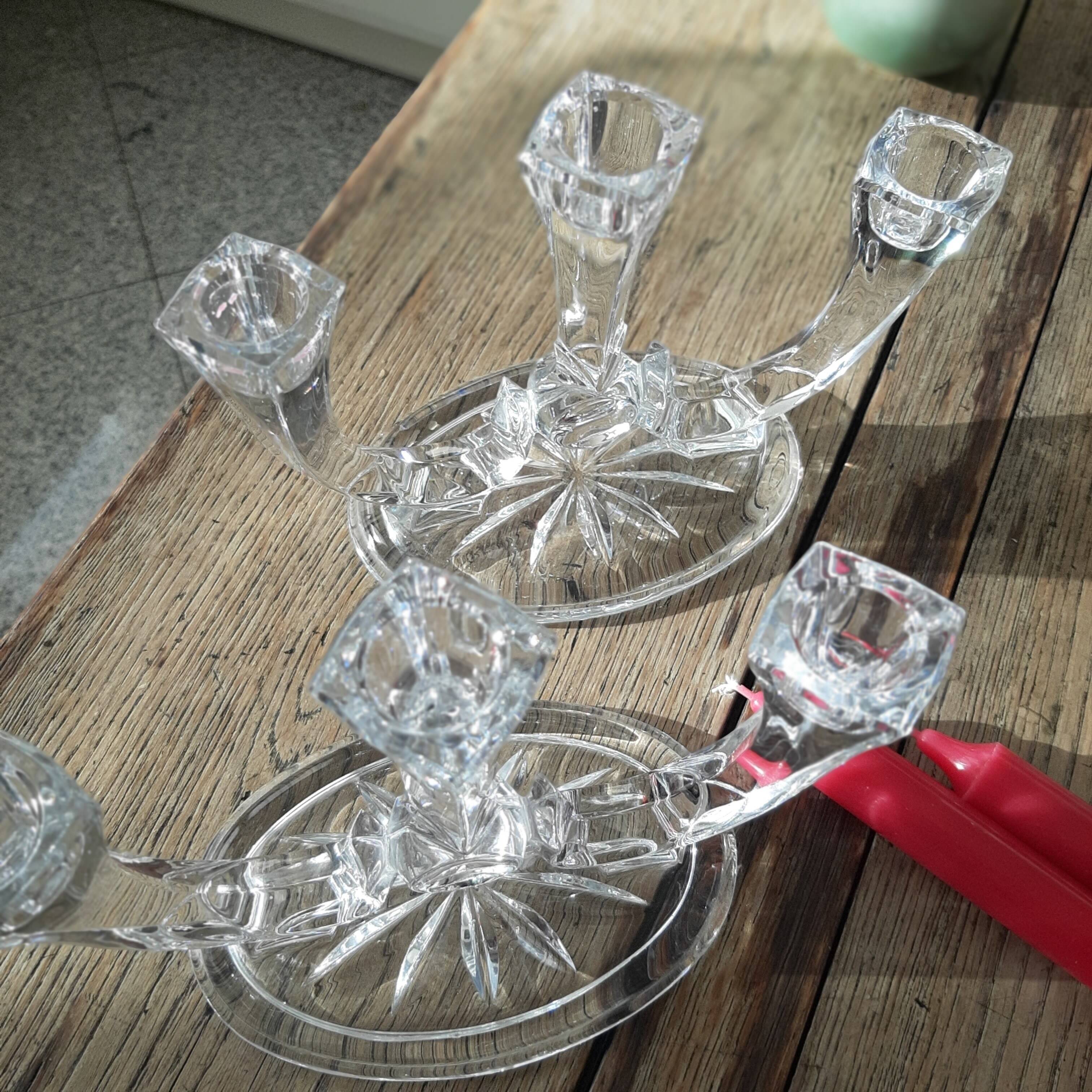 2 crystal candle holders