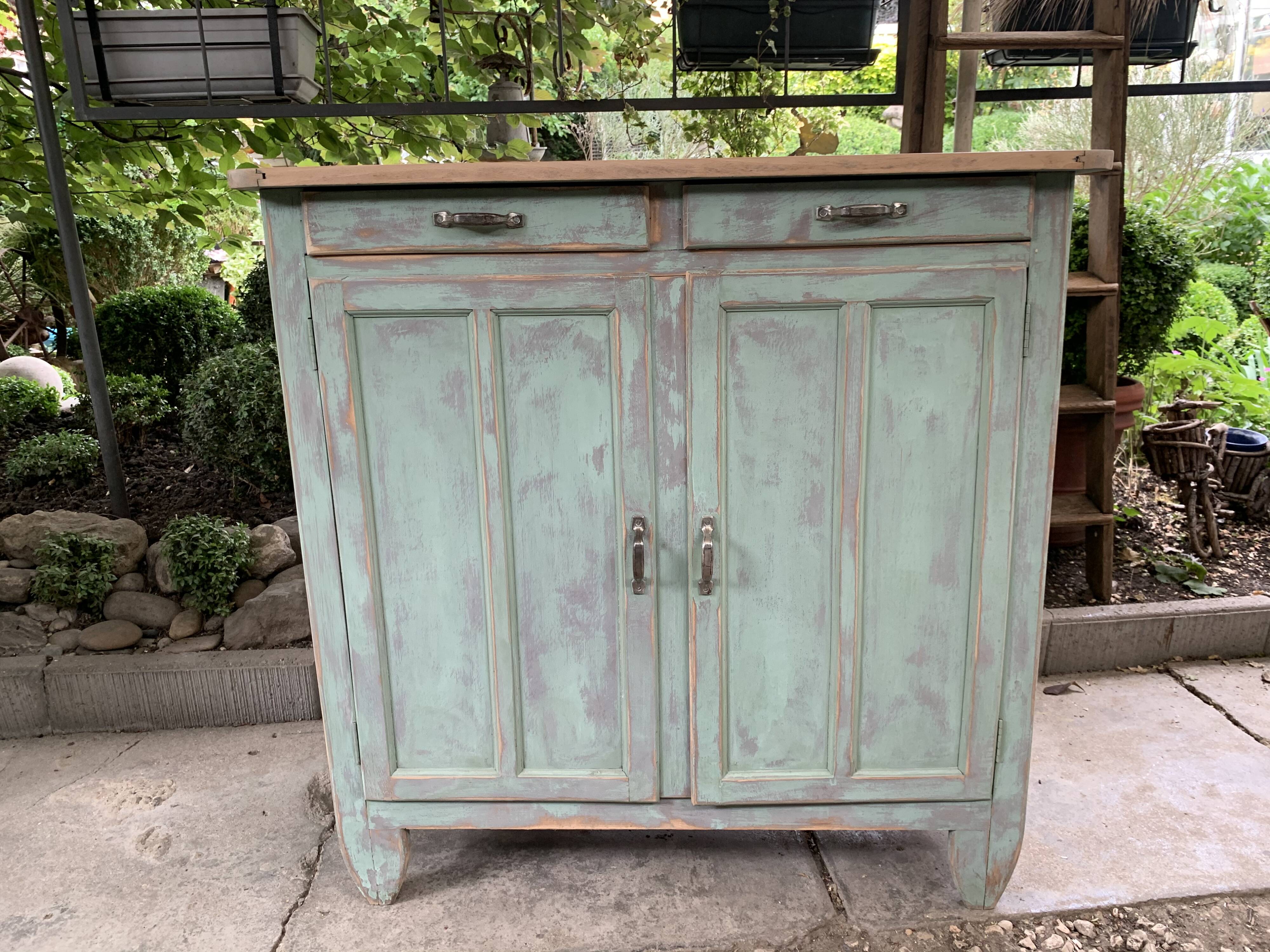Parisian buffet patine celadon green and bluish grey