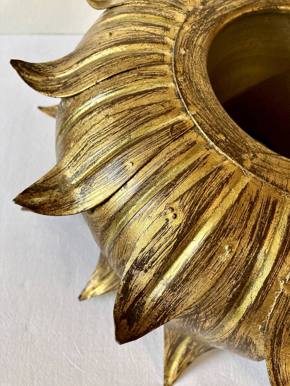 Ceiling light, Hans Kögl, sunflower model in gilded metal, 1950s.