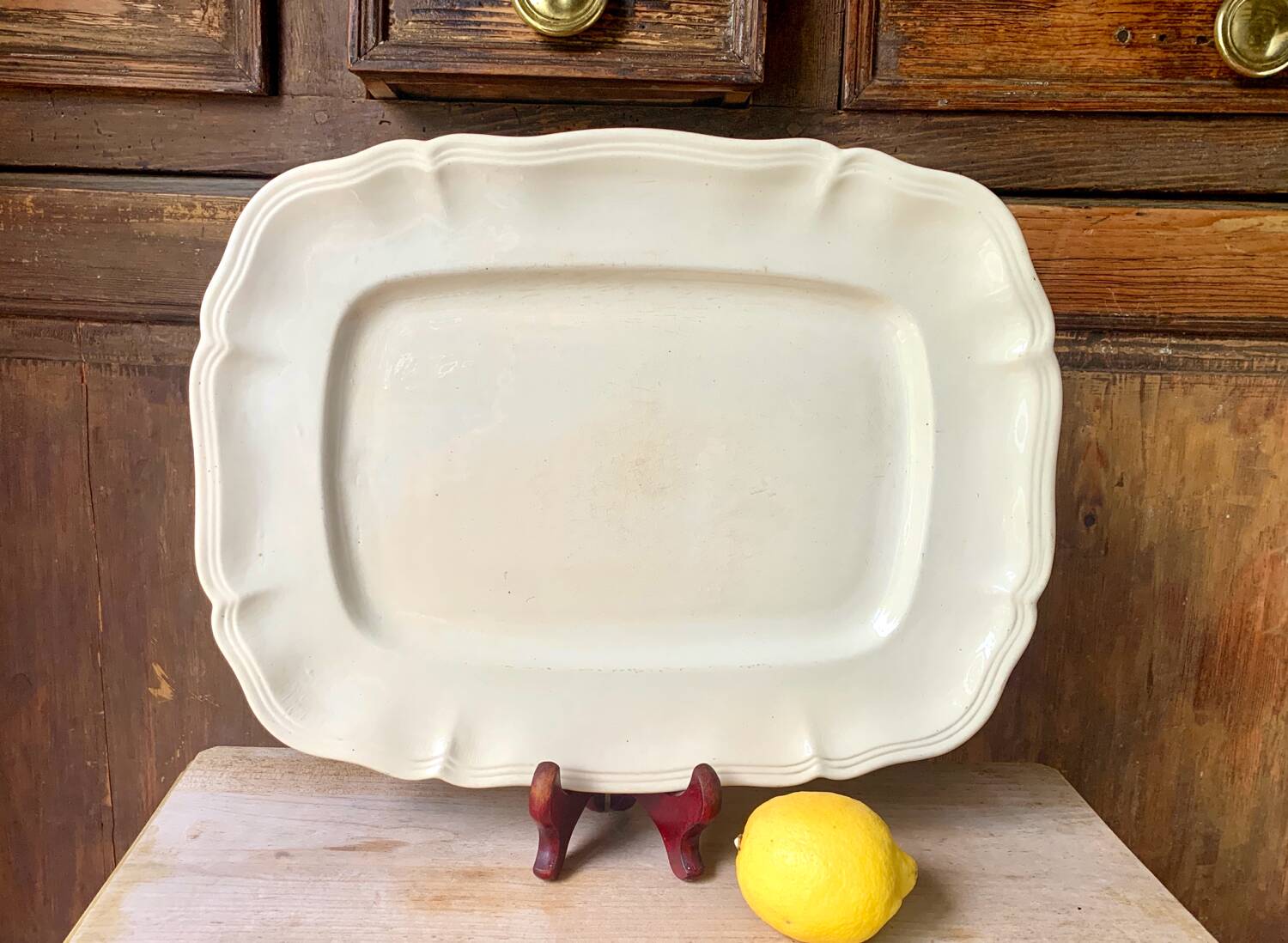 Large antique ivory serving dish from Sarreguemines