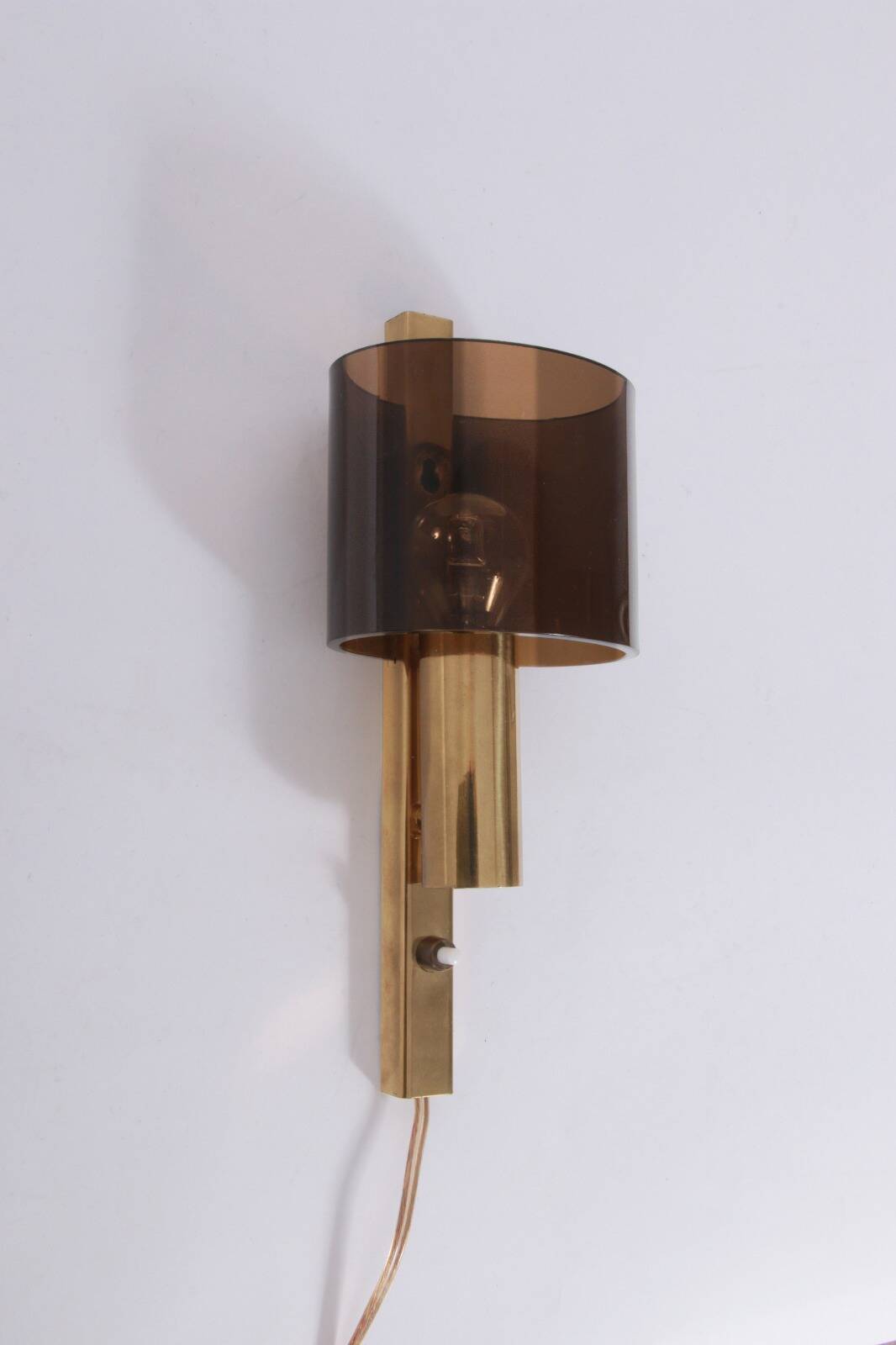 Danish Gilt Brass & Smoked Acrylic Glass Sconce from Hassel & Teudt, 1960s