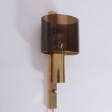 Danish Gilt Brass & Smoked Acrylic Glass Sconce from Hassel & Teudt, 1960s
