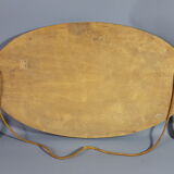 Old bevelled oval mirror with cord and pompoms, 60 x 36 cm