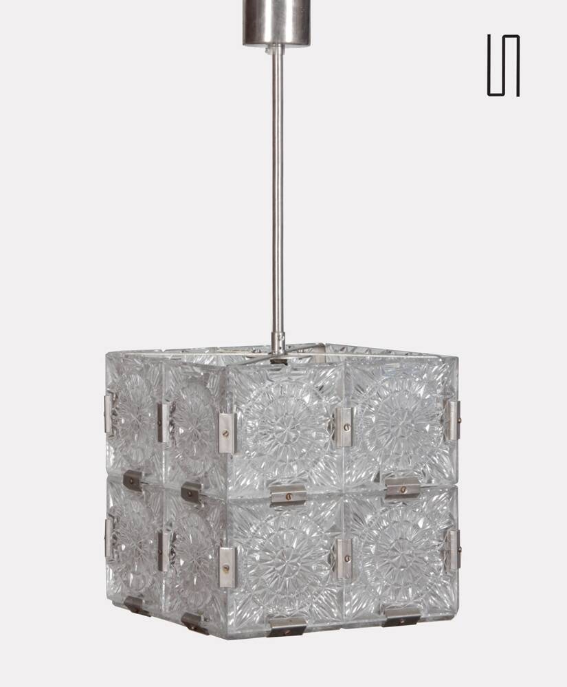 Glass pendant lamp by Kamenicky Senov, 1970