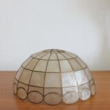 Chandelier pendant lamp in mother-of-pearl and vintage brass