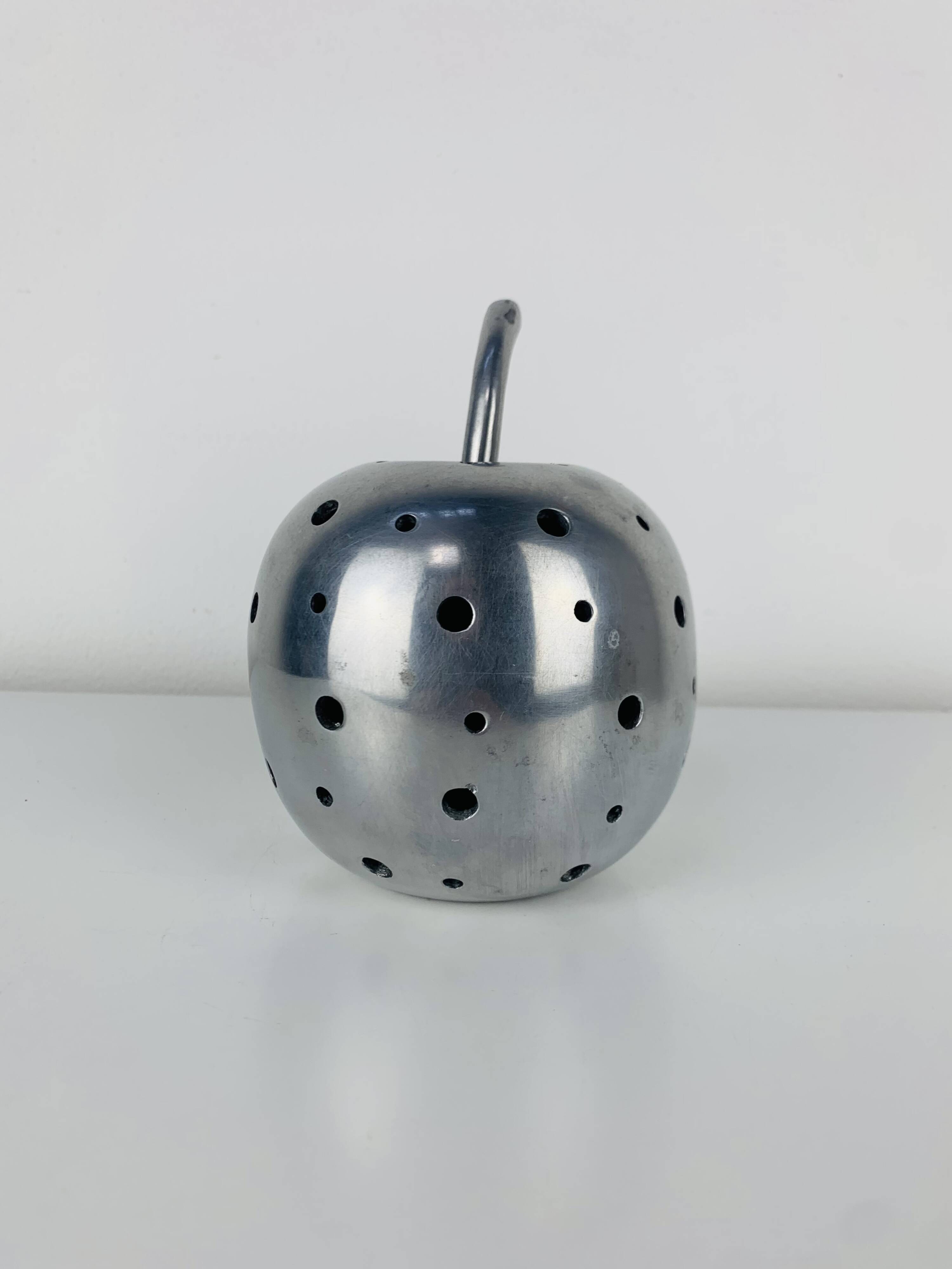 Aluminium apple sculpture, 1970s, candle holder
