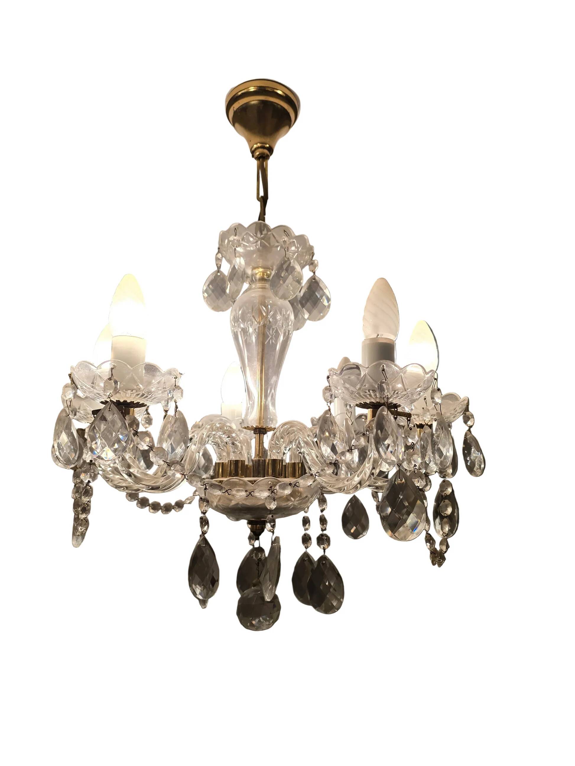 Antique cut glass chandelier with pendants – 6 arms