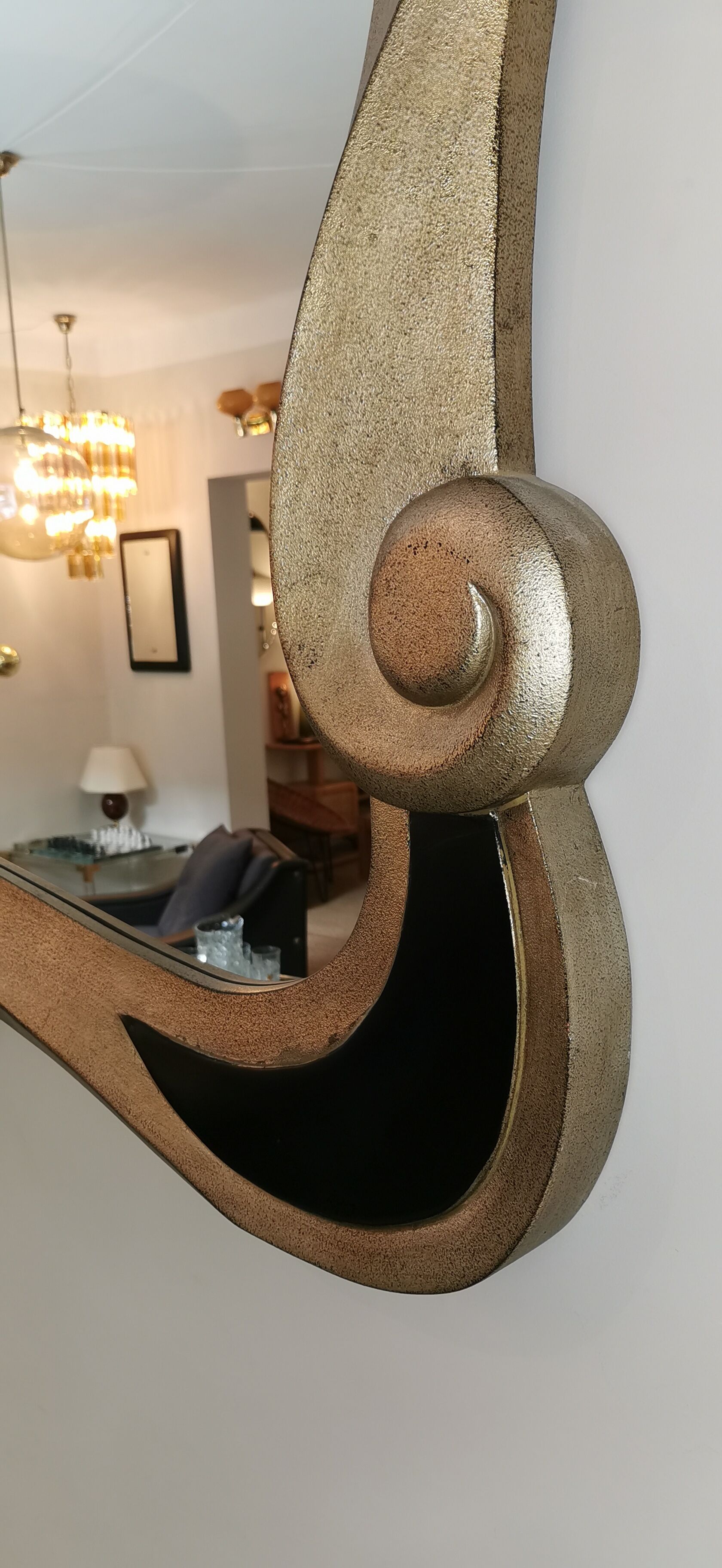 Miroir xxl néo baroque noir et doré années 80