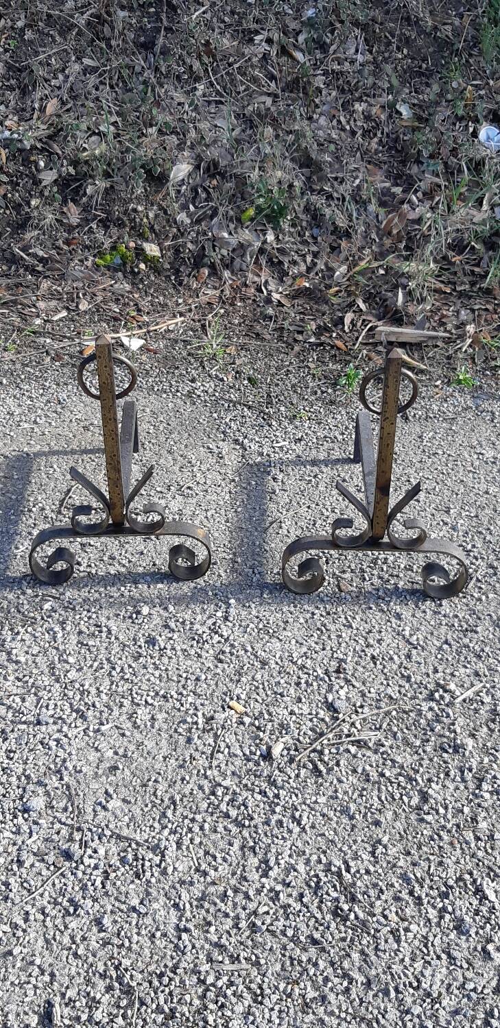 Pair of wrought iron andirons