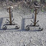 Pair of wrought iron andirons