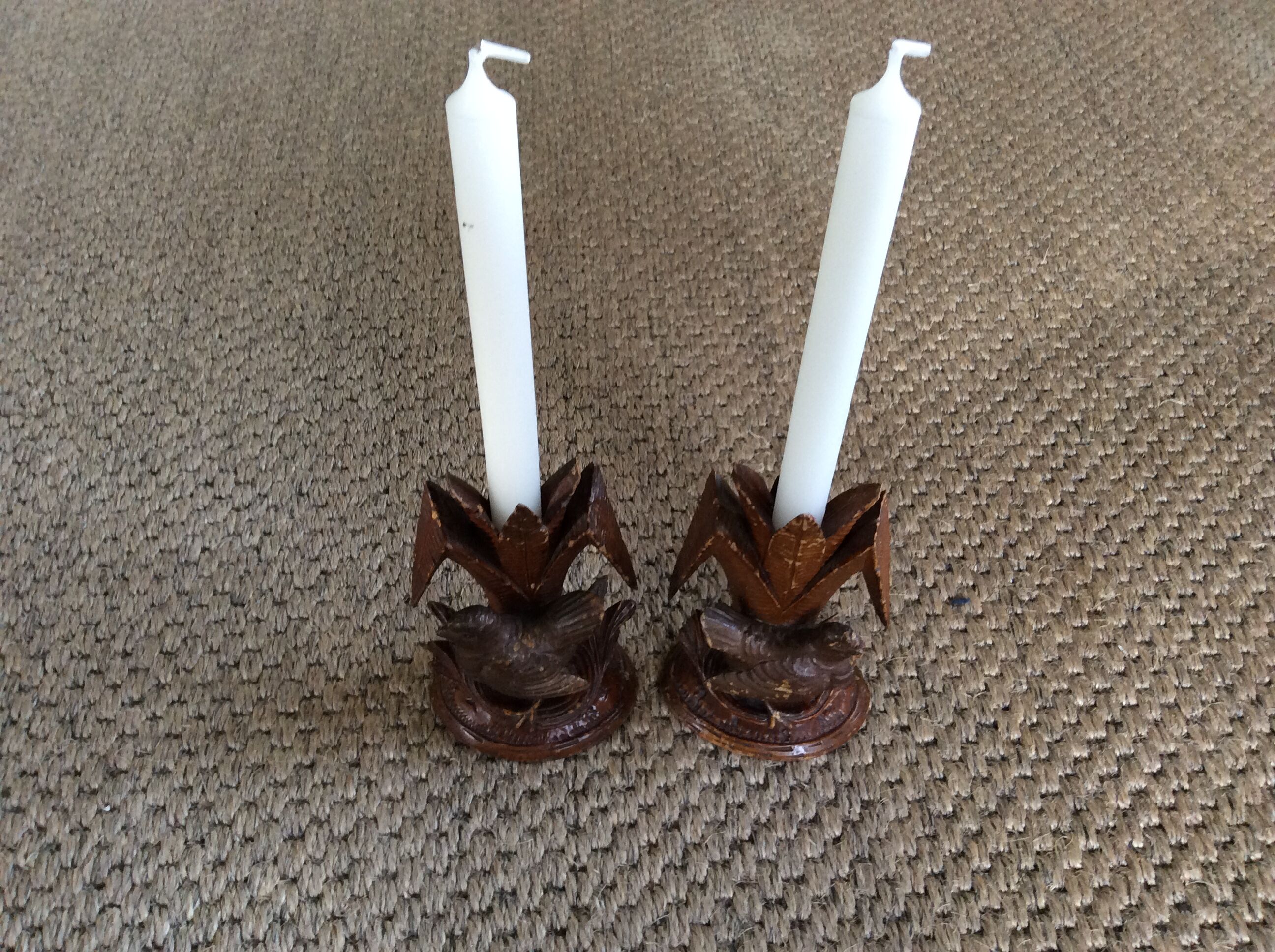 2 wooden candle holders