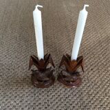 2 wooden candle holders