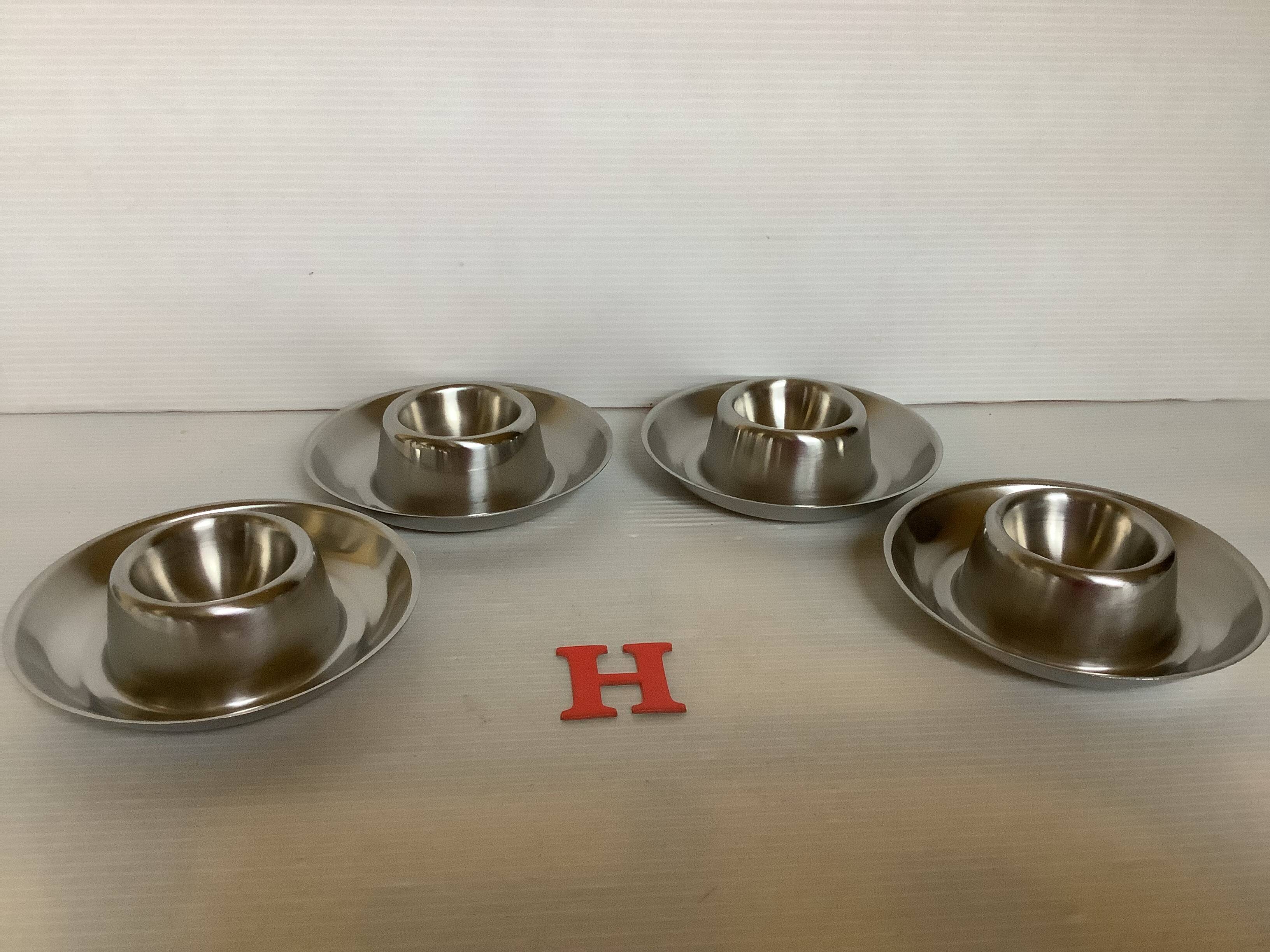 Four Belgium H stainless steel egg cups