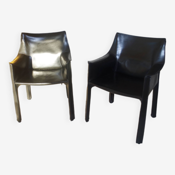 TWO CAB 413 BLACK LEATHER ARMCHAIRS by M.BELLINI Publisher CASSINA