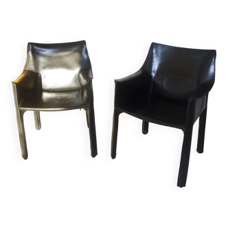 TWO CAB 413 BLACK LEATHER ARMCHAIRS by M.BELLINI Publisher CASSINA