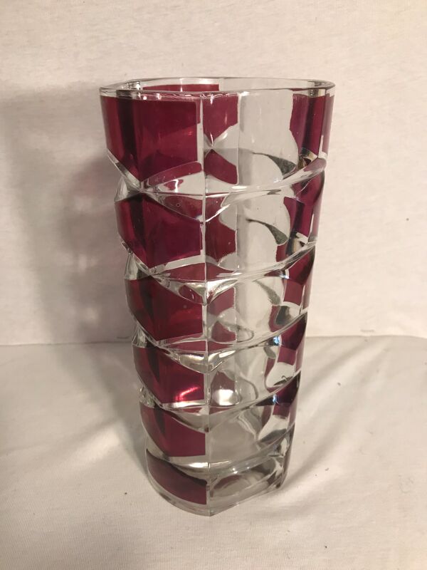 Vase verre moulé rose violet style art deco décoration vintage