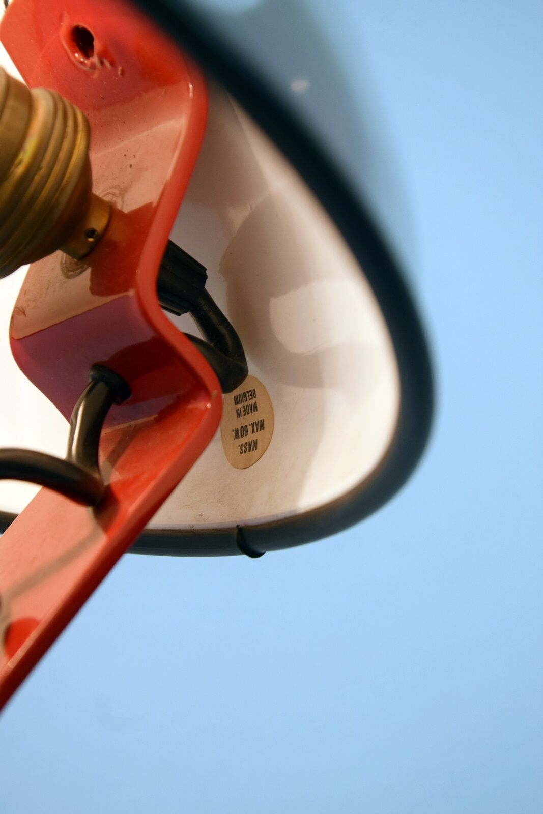 White and red steel desk lamp