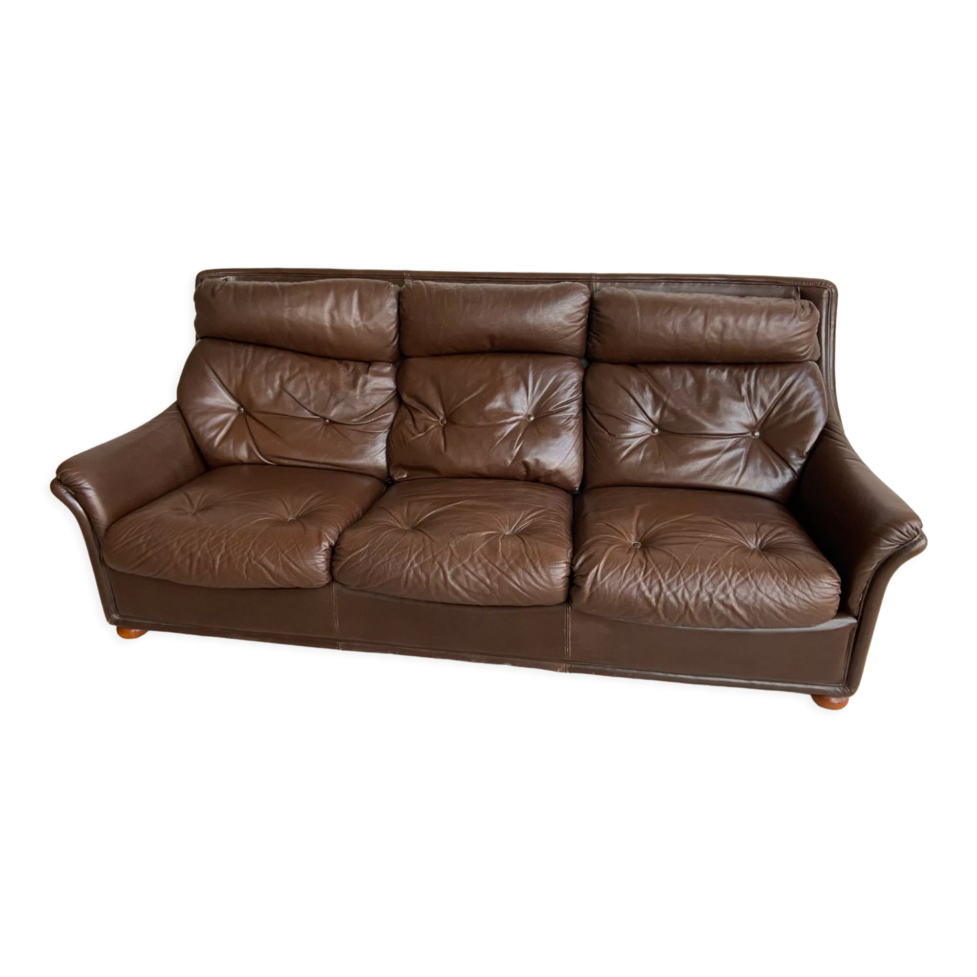 Vintage leather sofa Jacques Coulon 1960s