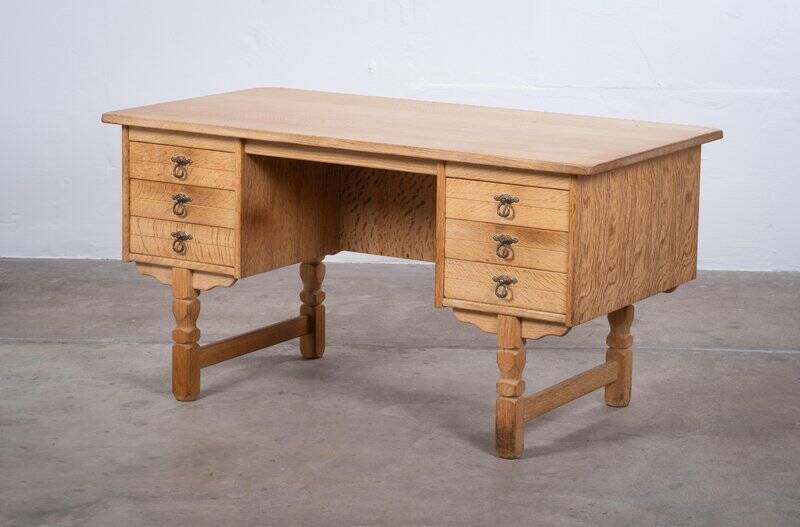Brutalist Oak Desk by Henning Kjærnulf, Denmark, 1960s
