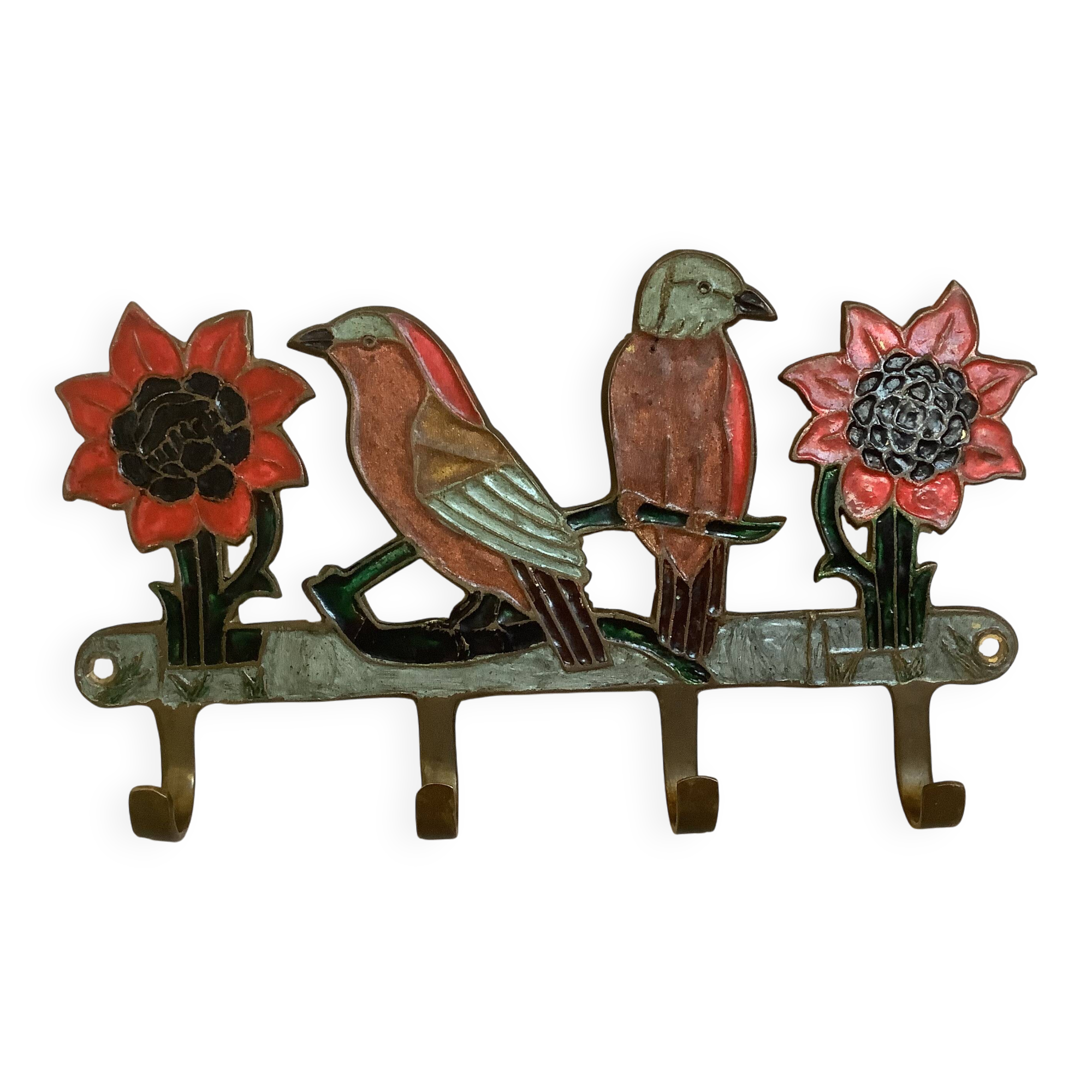 Brass bird and flower coat rack